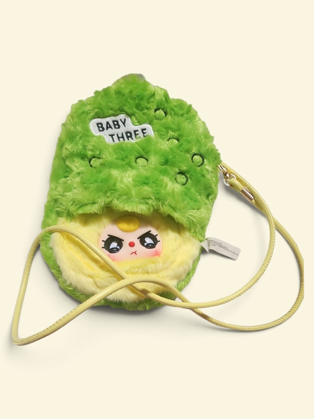 Baby Three Plush Green Kids Crossbody Bag with Character Face